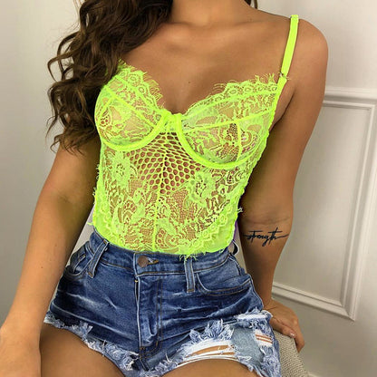 Hollow Out Sexy Bodysuit Summer Floral Lace Bodysuit Mesh Rompers